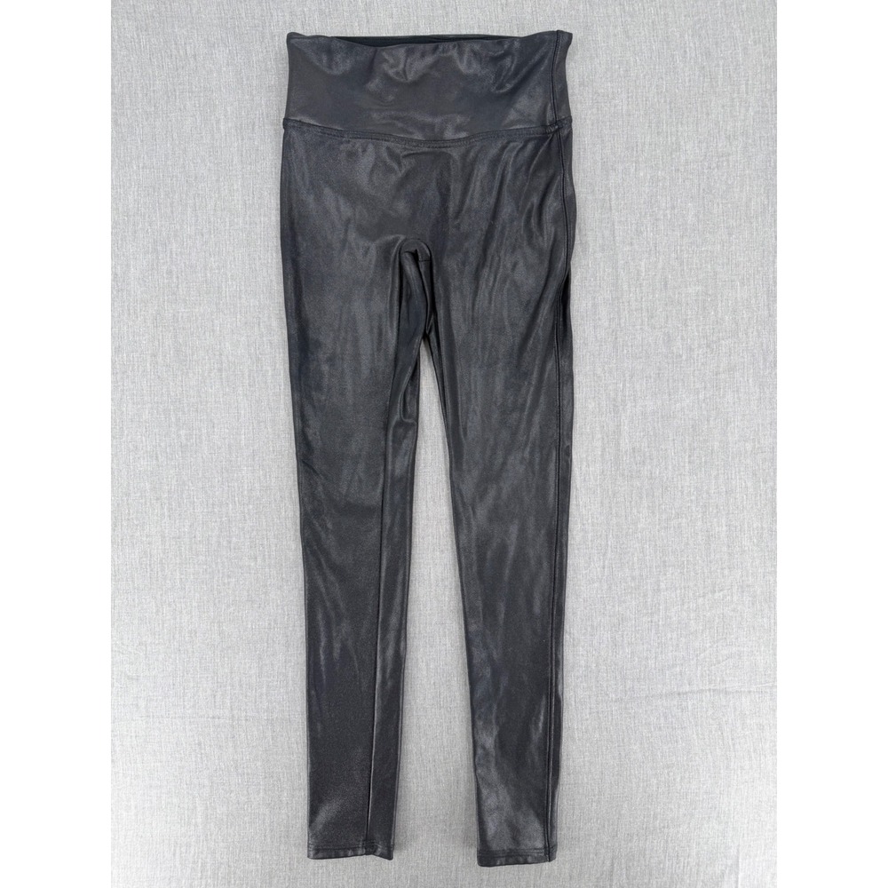 Spanx Faux Leather Leggings Black High Waist Petite Small Shiny Style